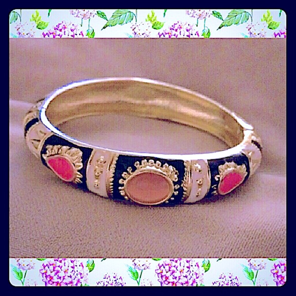 New gold tone enamel hinged bangle bracelet